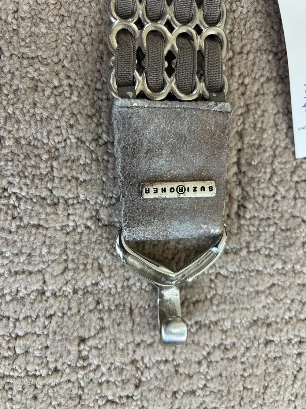 Suzi Roher Silver-Tone Chain Link Stretch Belt with Interlocking Ring